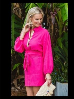 Holly Shae Pink Long Sleeve “Holly” Belted Mini Dress